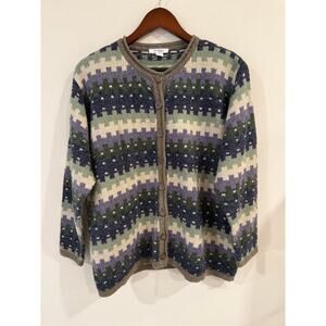 DressBarn Printed Button Front Cardigan Sweater Multicolor Women's Plus Size 1x